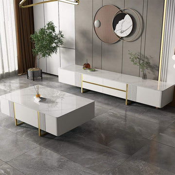 Modern White Rectangular TV Stand with Coffee Table Set of 2-Richsoul-Furniture,Living Room Furniture,Living Room Sets